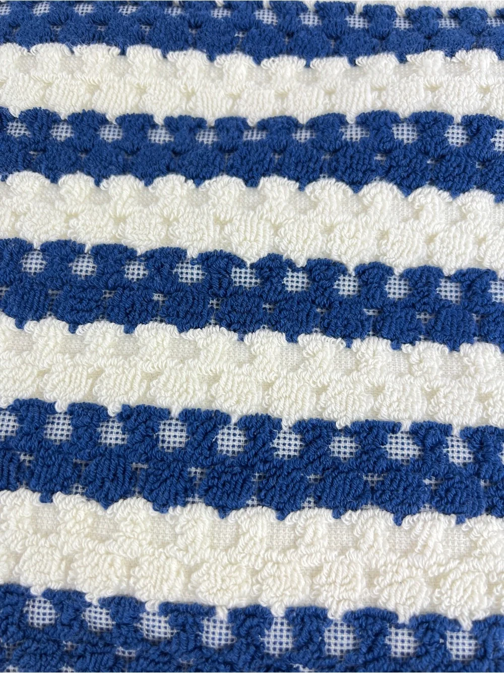 Max Studio Bath Towels Navy Cream Stripe Waffle Texture Soft Cotton 4 Pc NEW